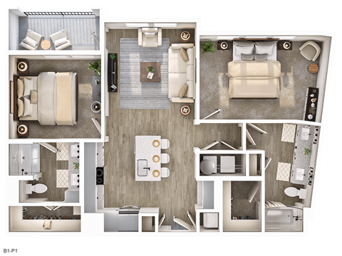 Floor plan for 2 beds, 2 baths, 1084 sqft